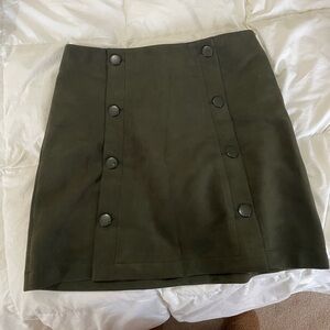 LOFT Faux Suede Dark Green Button-Front Mini Skirt Size 8
